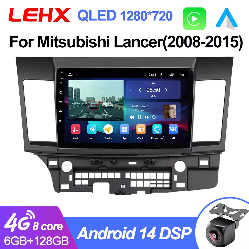 LEHX プロ音声 4 グラム WIFI 車 Android 14 マルチメディア三菱ランサー 2007-2012 10.1 インチ 2 Din ラジオビデオプレーヤー GPS Carplay