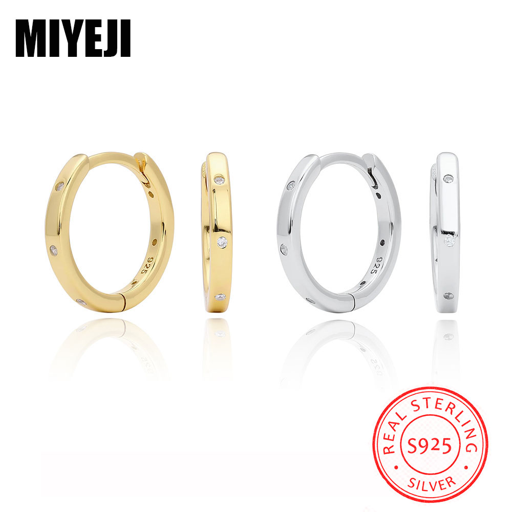 MIYEJI リアル S925 スターリングシルバー ジルコン ラウンド幾何学ミニフープイヤリング ユニセックス デイリーウェア クラシック ファインジュエリー アクセス可能