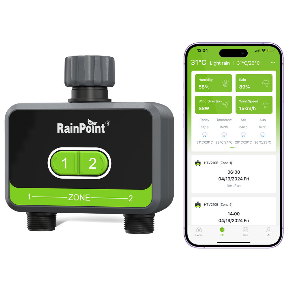 RainPoint WiFi ウォータータイマー 2 ゾーンスマートスプリンクラーホースタイマー灌漑コントローラ庭の芝生用自動散水システム
