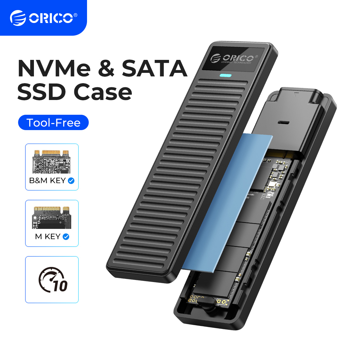 ORICO M.2 NVMe SSD エンクロージャ 10Gbps USB 3.2 Gen2 ケースボックス シンプルなデザイン ツール不要のサポート UASP NVMe SATA SSD ゲーマー向け