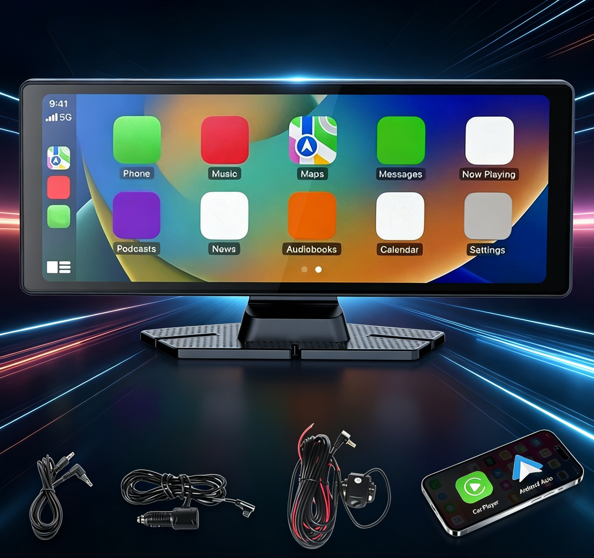 超鮮明な視界を備えた 10.2 インチの大型車用ディスプレイ画面。 Bluetoothワイヤレス接続、携帯電話CarPlay、Android Auto制御をサポートします。後方視界駐車支援機能を搭載