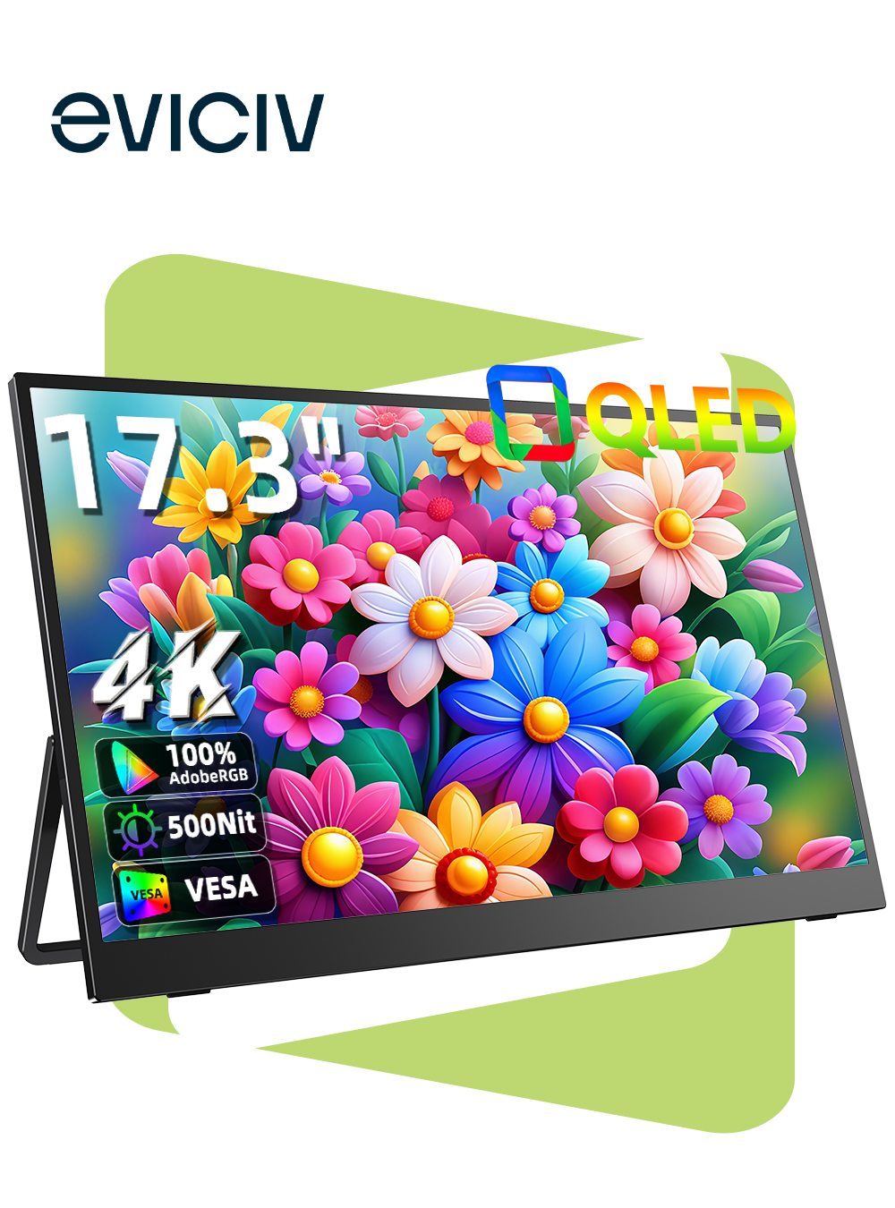EVICIV 17.3 インチ 4K ポータブルモニター 500 ニット 100% Adob​​eRGB UHD FreeSync HDR IPS スピーカーアイケア外部スクリーン ラップトップ PC Xb 用