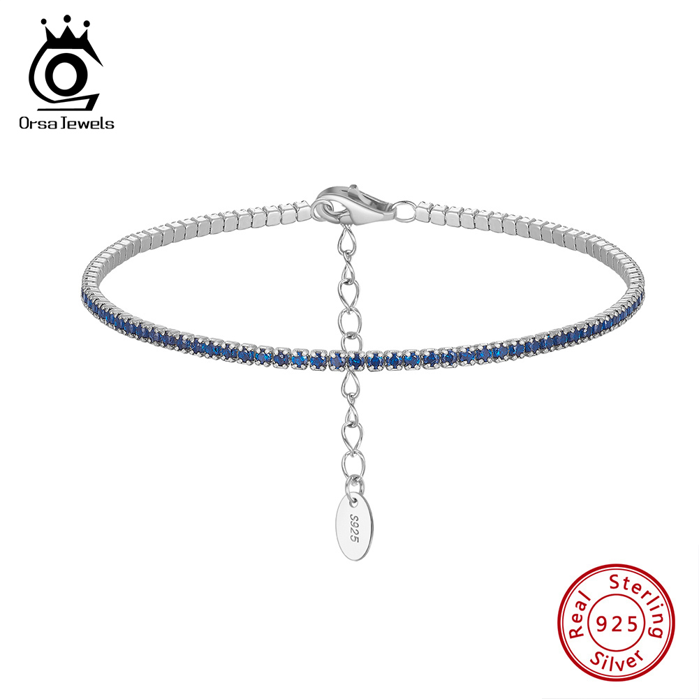 ORSA JEWELS 本物の 925 スターリングシルバー テニス ブレスレット ファッション ブラック