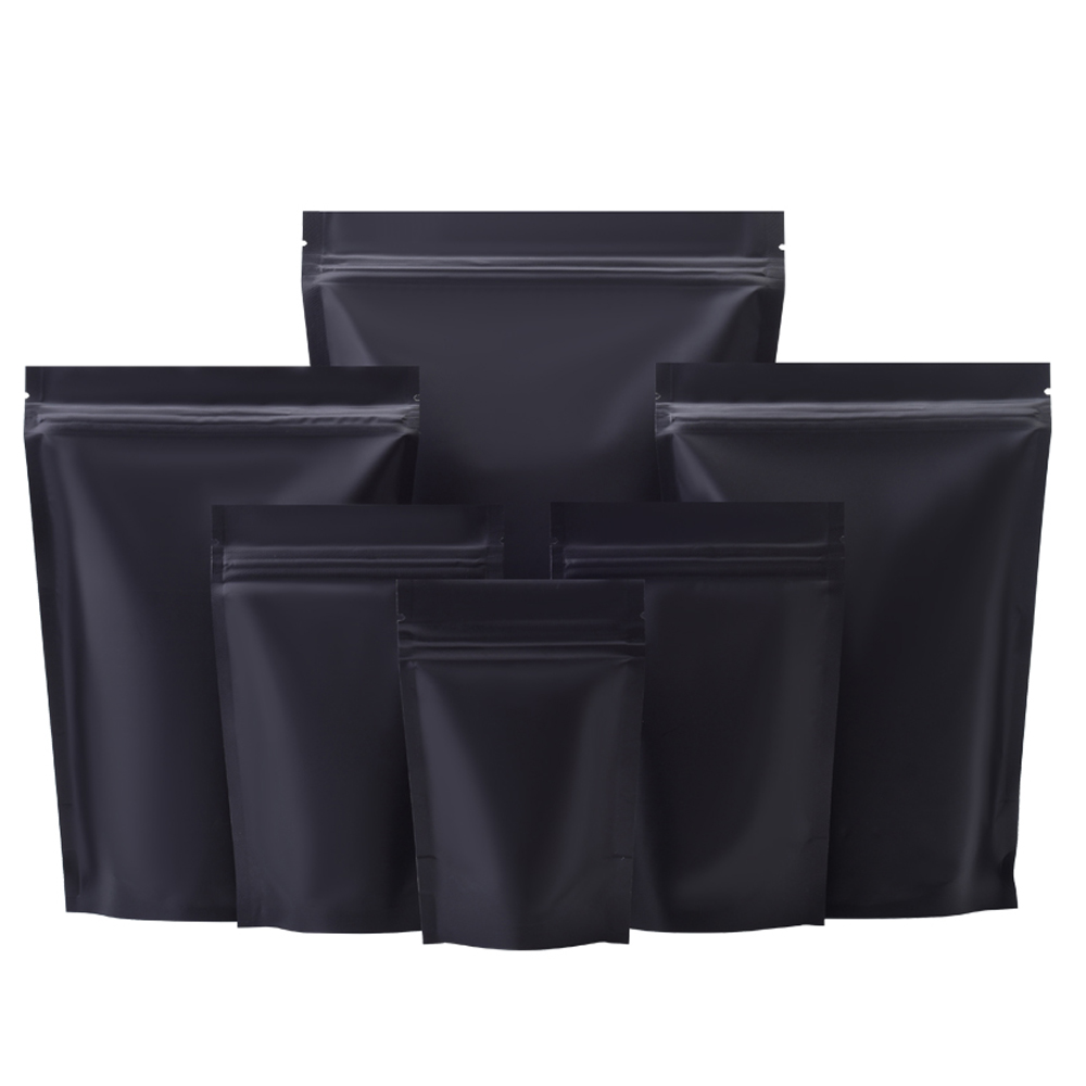 100 個マットブラックジップロックマイラー箔スタンドアップバッグセルフシール再密封可能な涙ノッチ Doypack チョコレートコーヒーキャンディパックポーチ