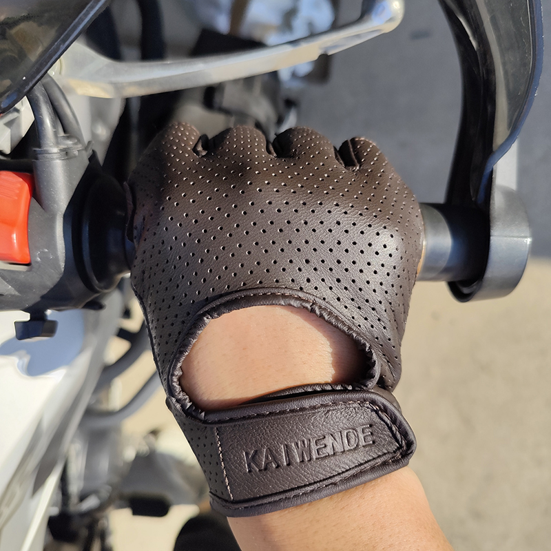 オートバイ手袋本革ハーフフィンガー夏指なし乗馬ミット男性ダークブラウンバイクモトクロスサイクリングレース