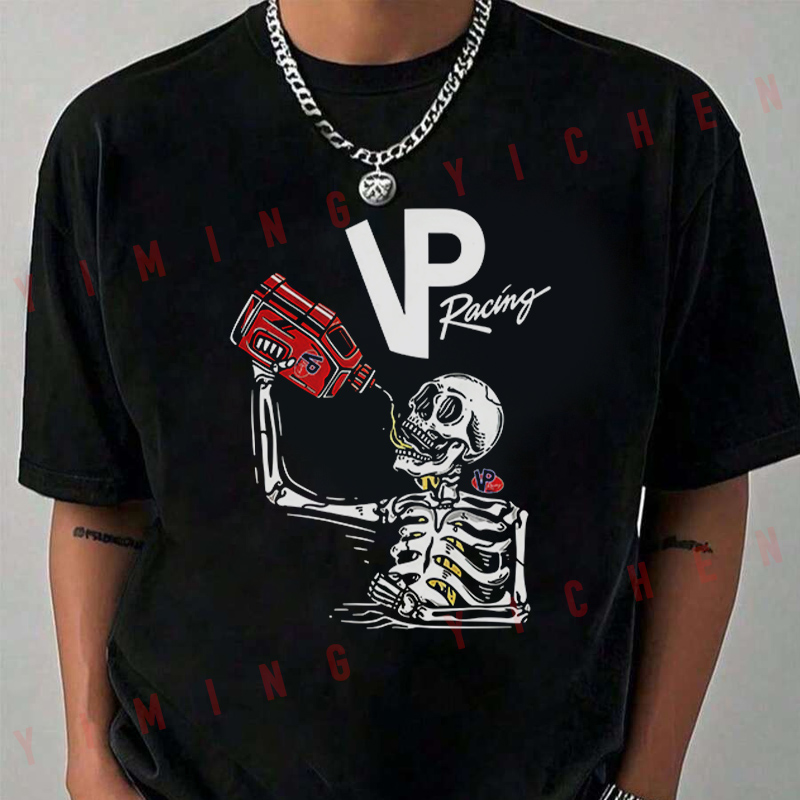 VP レーシングスケルトン Tシャツモトライダー夏メンズファッションカジュアル O ネックトップス Tシャツ 2026