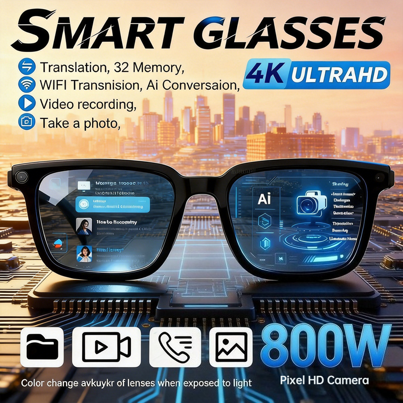 AIMB-G1 6K HD AI スマートグラスカメラ Bluetooth 通話音声アシスタント音楽プレーヤー翻訳ビデオ録画メガネ ChatGPT