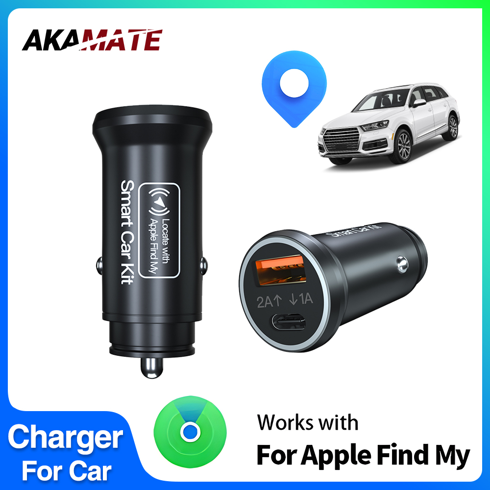 AKAMATE 車の充電器 USB タイプ C QC3.0 iPhone GPS ロケータートラッカー付き Apple 公式 Find My App 20W 急速充電器 2 in 1