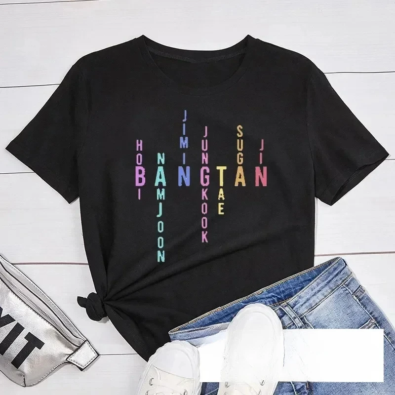 新しいレタープリント Tシャツ女性のカジュアルファッション韓国語版 Tシャツ女性のラウンドネック原宿 Y2K Tシャツトップ