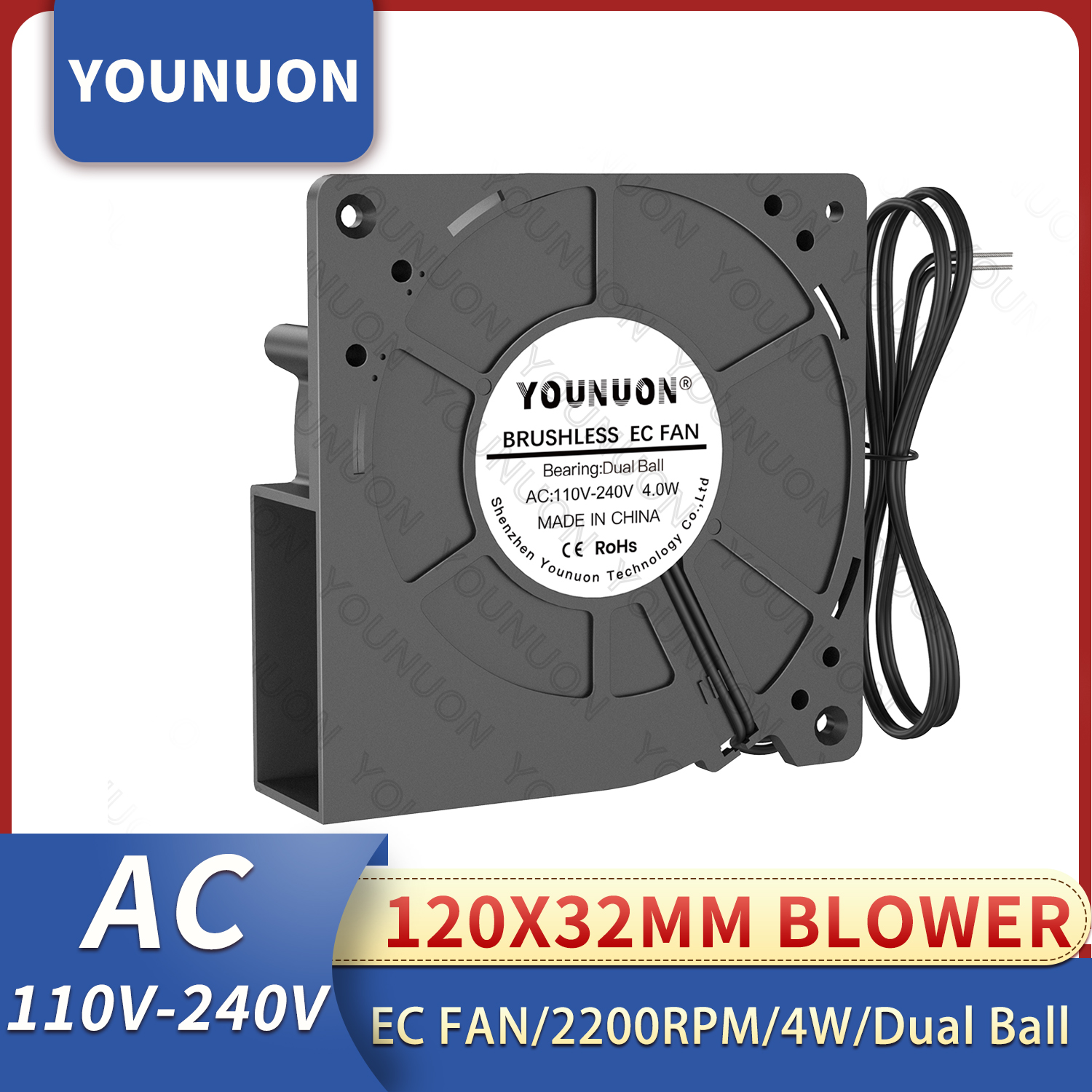 YOUNUON デュアルボール 120 ミリメートル 12032 EC ブラシレス送風ファン AC 110V 115V 120V 220V 240V 12 センチメートル 120x120x 32 ミリメートル軸流送風機ファン