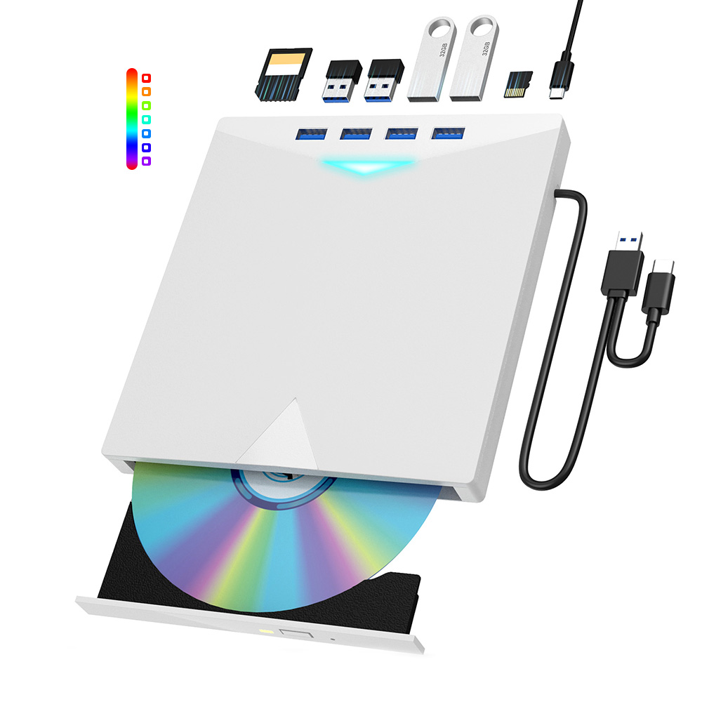 7-in-1 外部 DVD RW 光学ドライブ CD バーナー リーダー プレーヤー USB 3.0 Type-c 光学ドライブ外部 PC ラップトップ デスクトップ