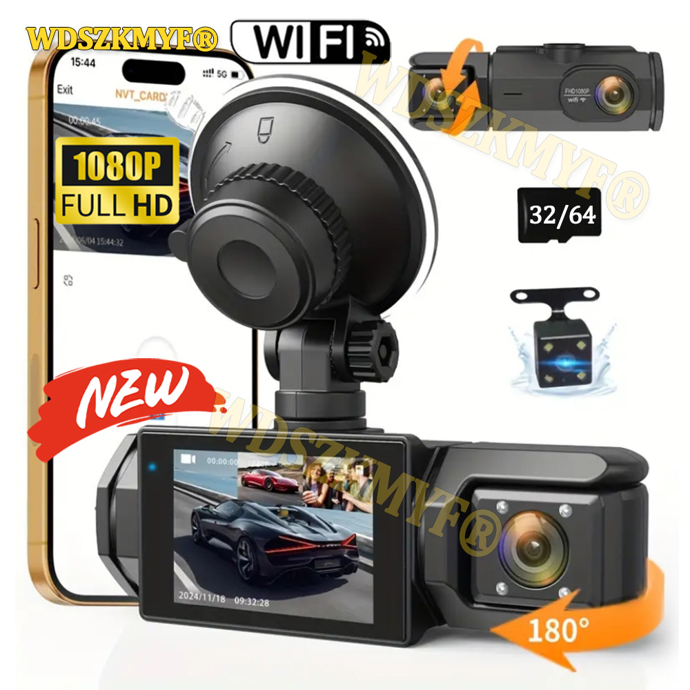 新しい WIFI ダッシュカム車用 2/3 チャンネルフロントリアカメラ 1080P ビデオレコーダーダッシュカムブラックボックス車 DVR オプションリアビューカメラ