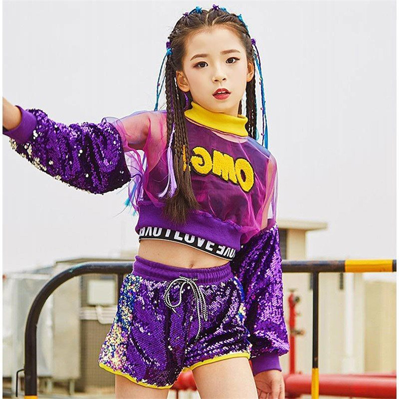 3 個セットガールジャズダンス衣装子供ストリートヒップホップダンスガールジャズステージスパンコールガールジャズダンス衣装女の子のための