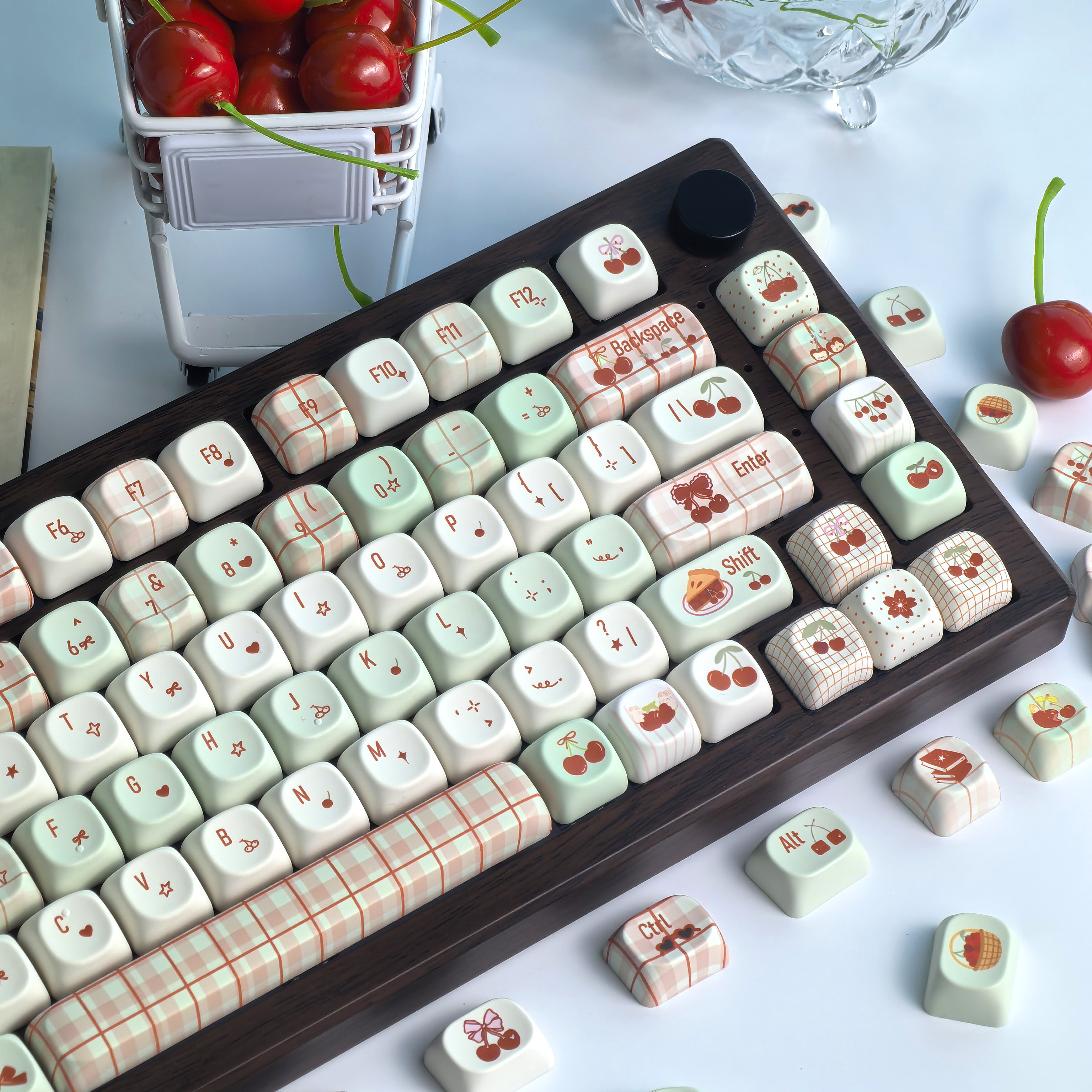 MAIMOOO キーキャップ韓国ロシアかわいい小さなチェリーライトグリーンホワイトチェリーモア Pbt アリスレイアウトアウラキーボードキーキャップ