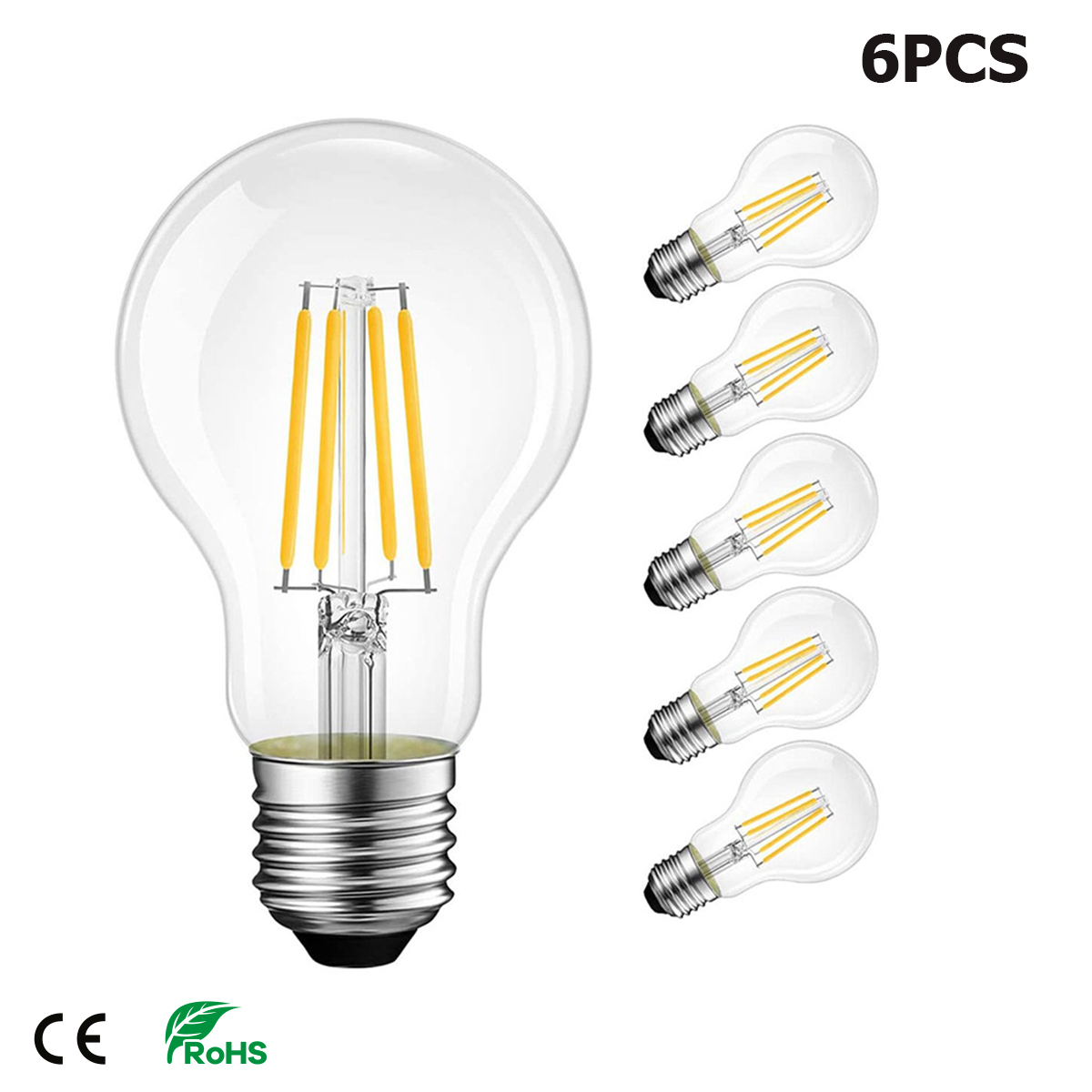 6 個 A19 E27 エジソン LED 電球 4 ワット 8 ワットナチュラルホワイト 4500 k フィラメントランプ交換 40 ワット白熱電球 2700 k ウォームホワイト