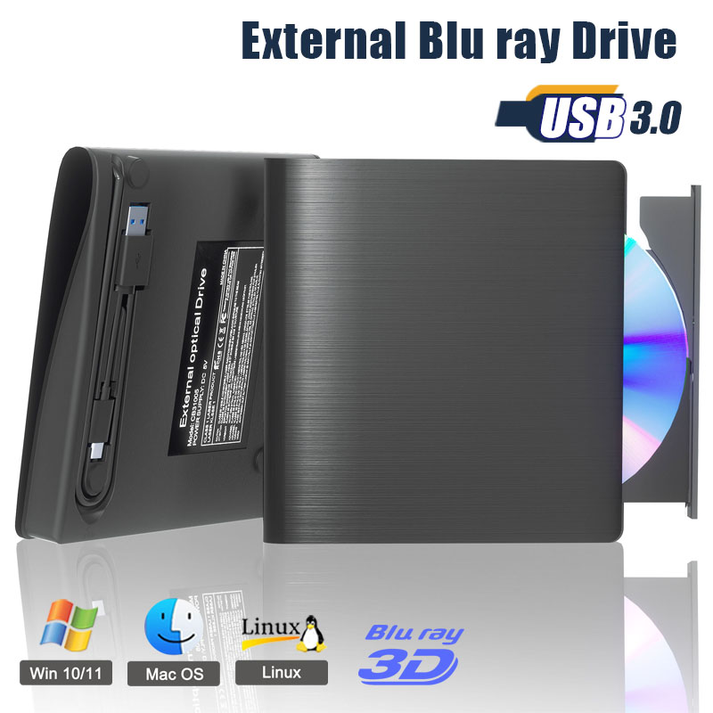 外付けブルーレイドライブ BD/DVD-RW 光学ドライブ ノートパソコン デスクトップ CD プレーヤー バーナー用 Windows 11 10 Mac OSと互換性あり