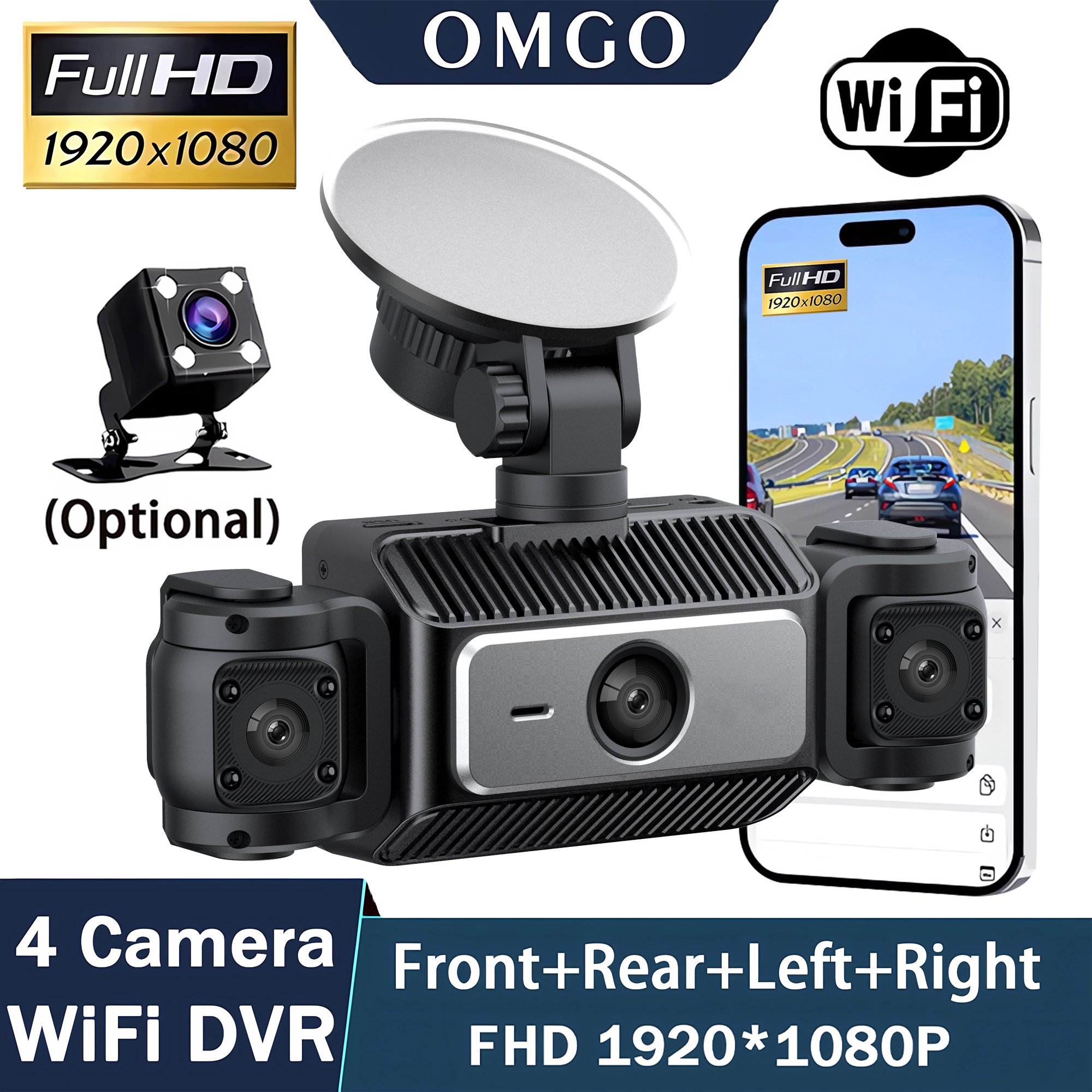 WIFI ダッシュカム 4 チャンネル 360° 車カメラ ブラックボックス フロント左右リアビュー 車 DVR ビデオレコーダー G センサー 24H 駐車モニター