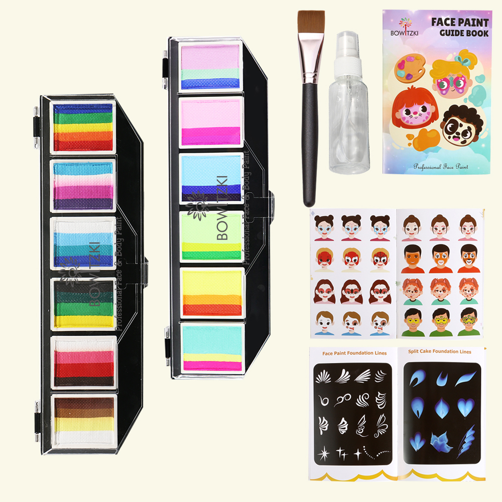 Bowitzki プロフェッショナル フェイスペイント ボディペイント 子供 大人用 6x10gm ワンストローク スプリットケーキ レインボー ハロウィン 低刺激性