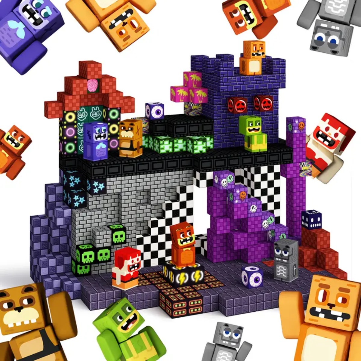 新しい磁気ビルディングブロックマグネットキューブピクセルスタイルレンガおもちゃ収納ボックス蓋はフィギュアを保持することができ幹おもちゃ少年少女子供のギフト