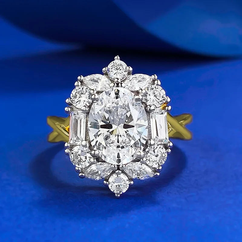 14K ゴールドヴィンテージラボダイヤモンドリング 100% リアル 925 スターリングシルバーパーティー結婚指輪リング女性の婚約ジュエリーギフト