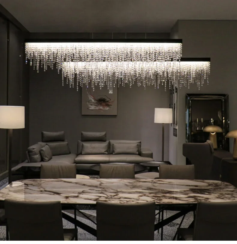 Nordic Luxury Rectangular Crystal Gold Black Chrome Chandelier,Hanging Kitchen Island Dining Room Led Light Indoor Fixture Decor