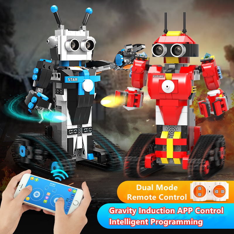 ビルディングブロック組み立てるスマート RC ロボットプログラミングデュアルモード制御音声制御重力センサーアプリ制御ロボット子供のおもちゃ