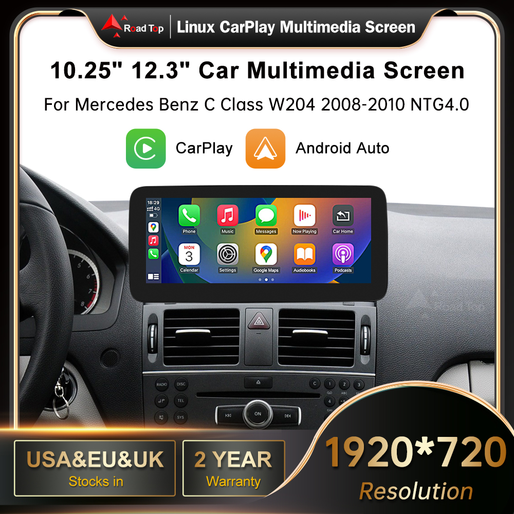 RoadTop ワイヤレス CarPlay Android 自動マルチメディア ディスプレイ Linux 画面 メルセデスベンツ C クラス W204 S204 2008-2010 NTG4.0用