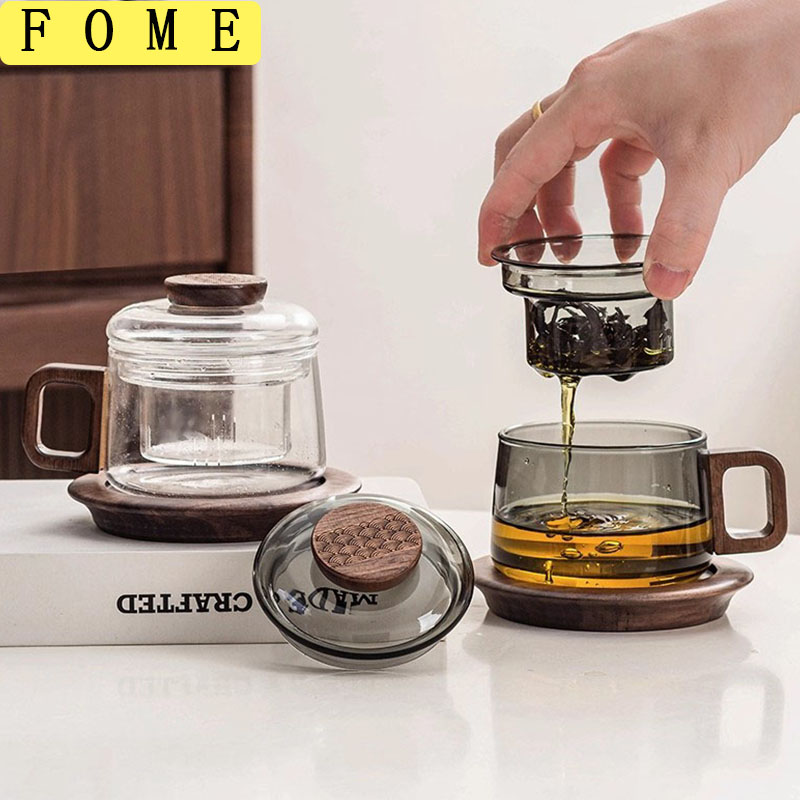 耐熱ガラスティーカップフィルター付き多目的茶分離マグ木製ハンドルコーヒーカップカンフー茶器 200 ミリリットル