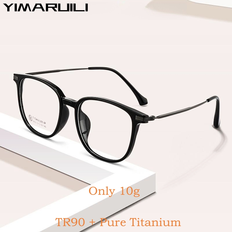 YIMARUILI 超軽量ファッション柔軟な TR90 メガネ純チタンレトロラウンド光学処方メガネフレーム男性と女性