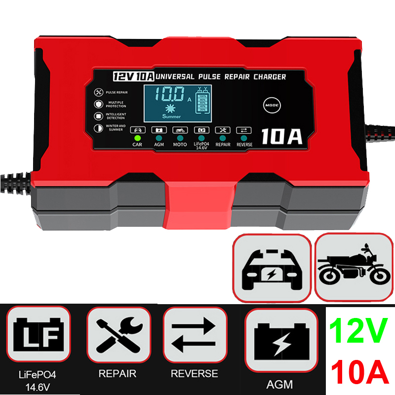 12V 10A 車のバッテリー充電器 14.6V 10A 鉄リチウム充電器 Lifepo4 鉛酸 AGM ゲル PB リチウム電池パルス修理