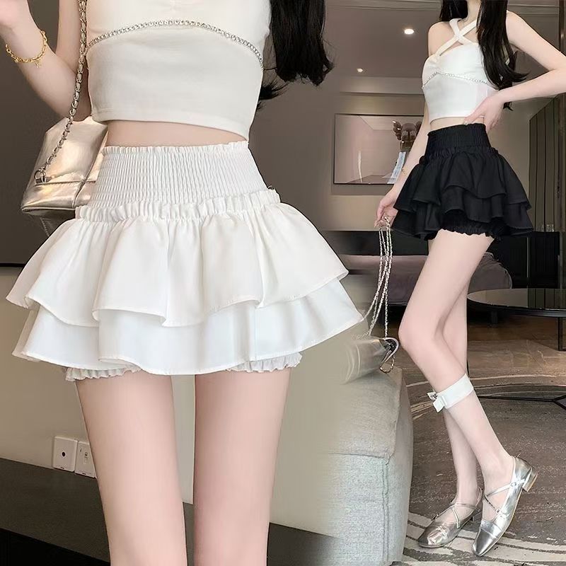 プリンセスかわいい甘いミニスカート弾性ハイウエストバレエスタイルティアードスカート新しい白カジュアルマッチング女の子のショートケーキスカート