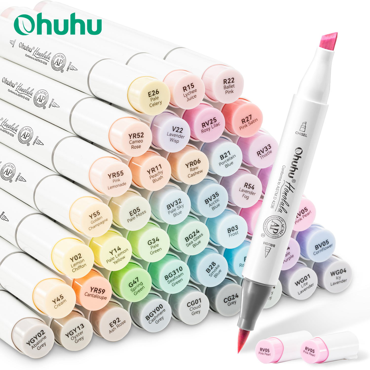 Ohuhu ホノルル 48 パステルカラーマーカーペンセットアルコールアートマーカー詰め替えデュアルヒントスケッチ描画スクール画材
