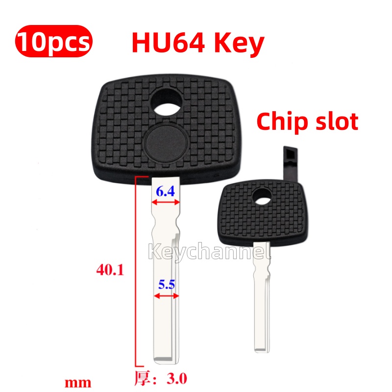 Keychannel 10pcs/lot HU64 Car Key Blade Key With Chip Slot Spare Door Key for CRAFTER Benz Replacement Key Blade Locksmith Tool