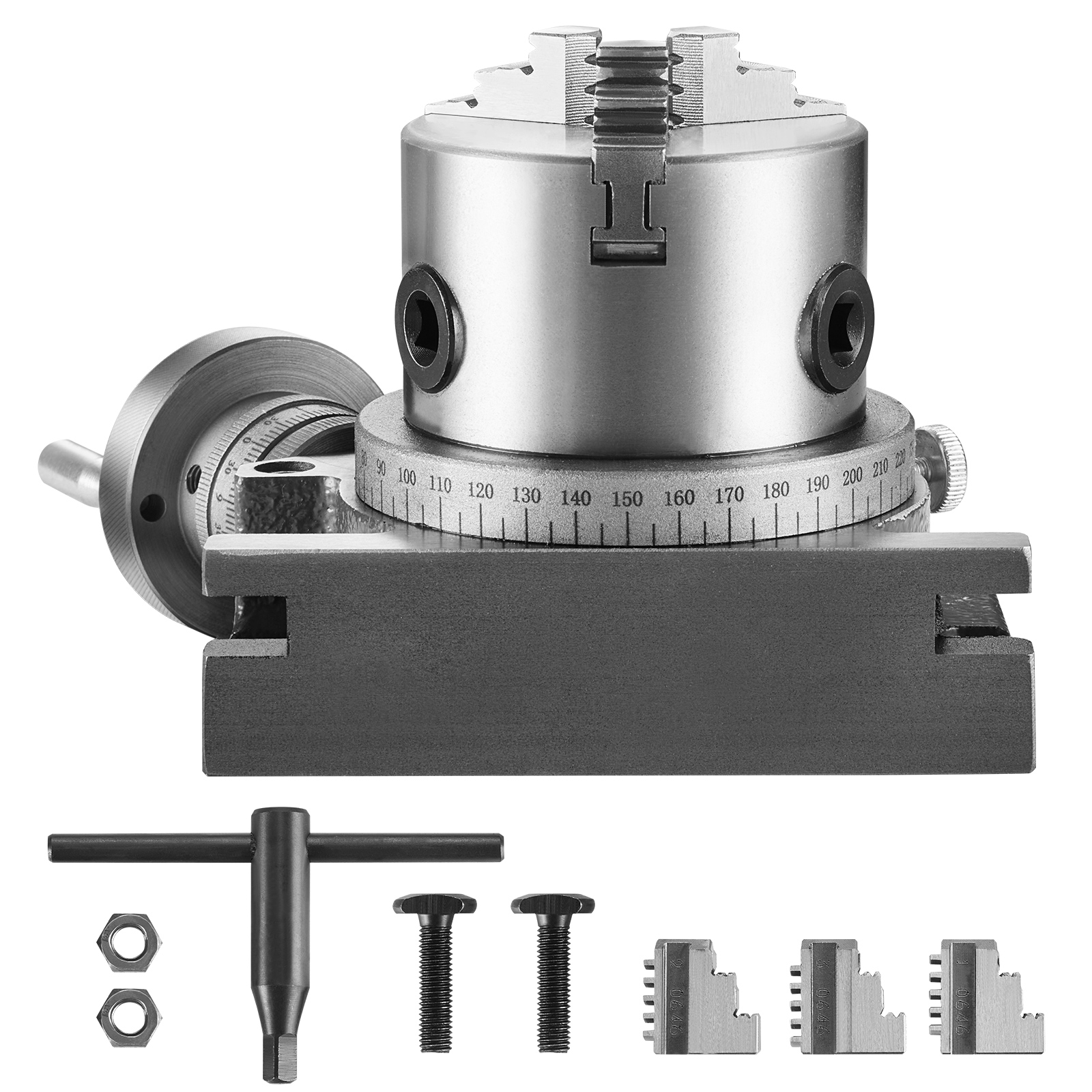 SucceBuy 精密フライスロータリーテーブル 4 インチ/100mm 水平垂直モデル、フライス盤用 3 爪チャックインデックスツール付き