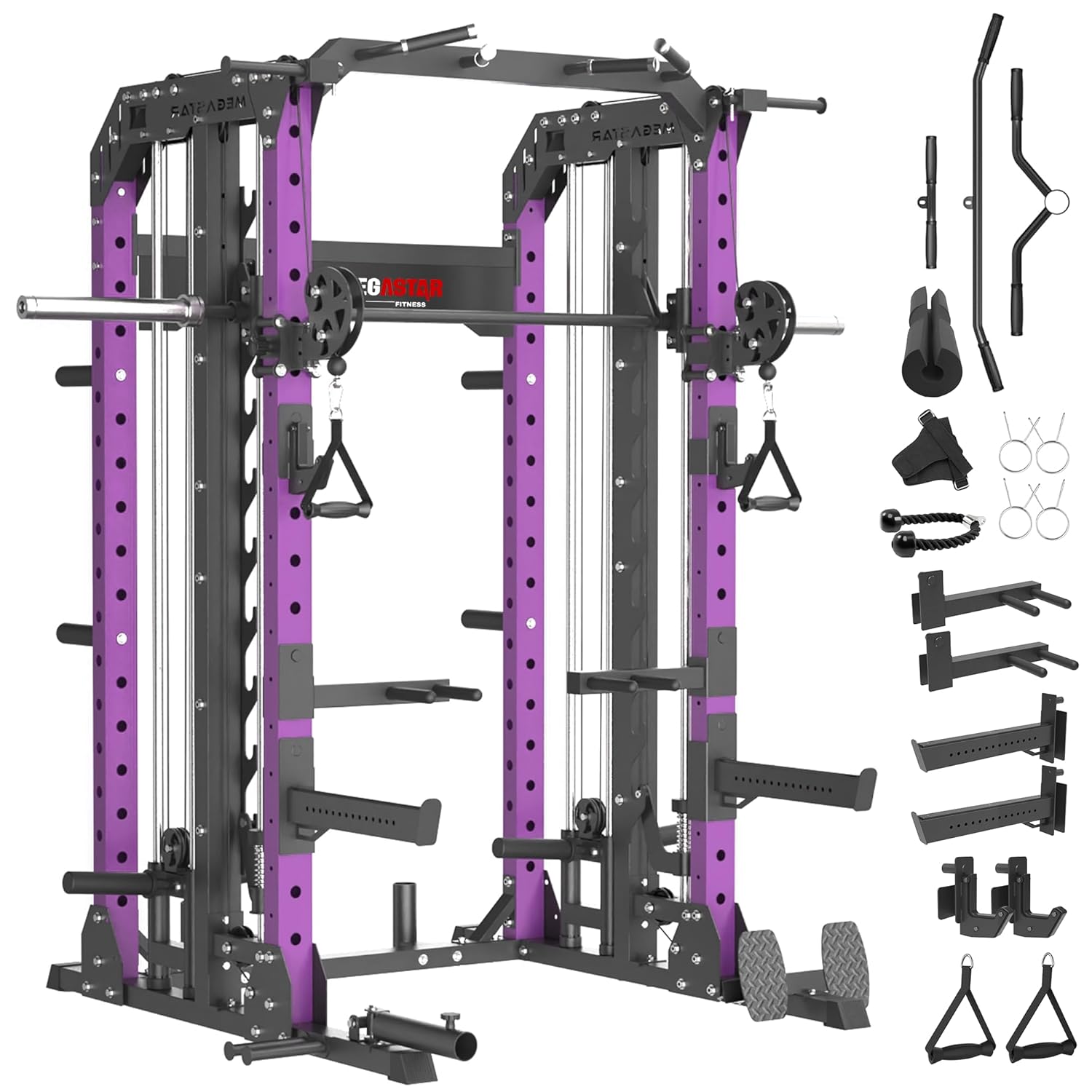 Smith Machine 2600LBS スクワットラック 7-in-1 ホームジムケージ 調節可能な安全バー付き 懸垂