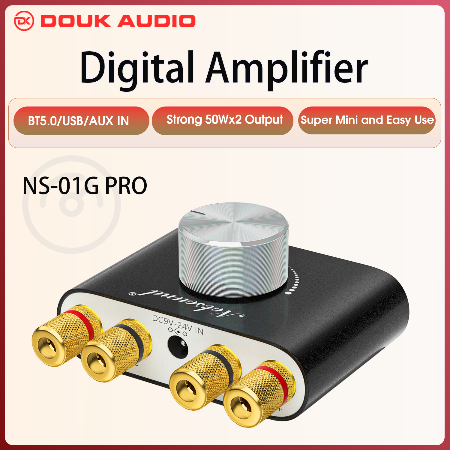 Douk オーディオ HiFi Bluetooth 5.0 パワーアンプミニ TPA3116 デジタルクラス D デスクステレオオーディオアンプ家庭用車 50 ワット 50 ワット