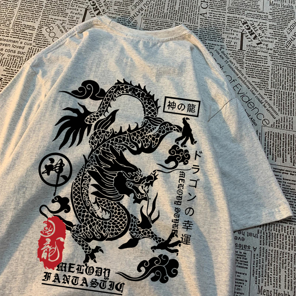 を原宿ドラゴンおかしいパターン Tシャツ男性ヒップホップ Tシャツ服綿カップルサマーシャツ夏の綿ルーズ Tシャツ女性