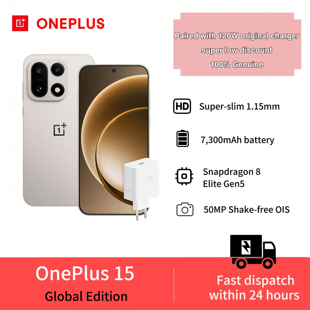 OnePlus 15 5G スマートフォン、グローバル バージョン 16GB 512GB、120W 充電器付き、Snapdragon 8 Elite Gen 5、7300mAh バッテリー、4K 120FPS