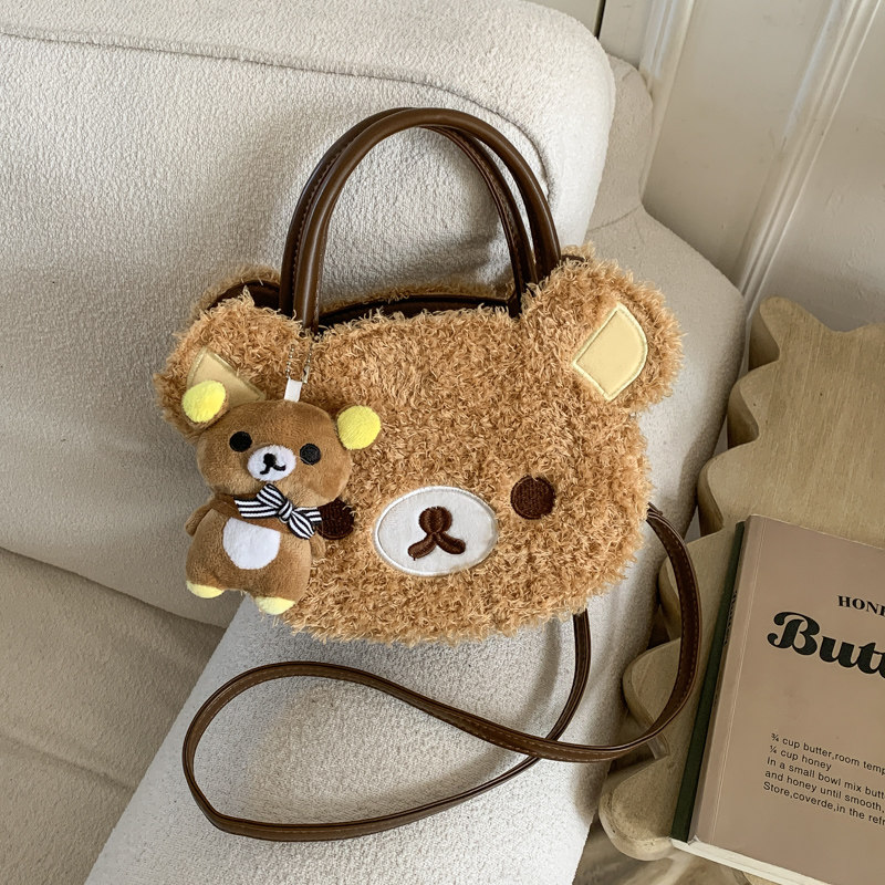 かわいいリラックマぬいぐるみトップハンドルクロスボディバッグ女性の 2025 新スタイル刺繍小さな正方形多用途バッグクマのペンダント