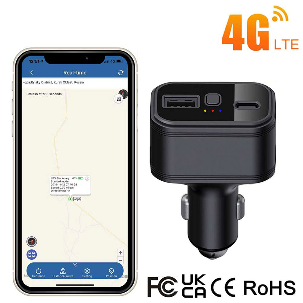 4G カートラッカー ミニ GPS トラッカー 4G カーチャージャー Type-C スマート GPS ロケーター マルチアラーム 無料ウェブ
