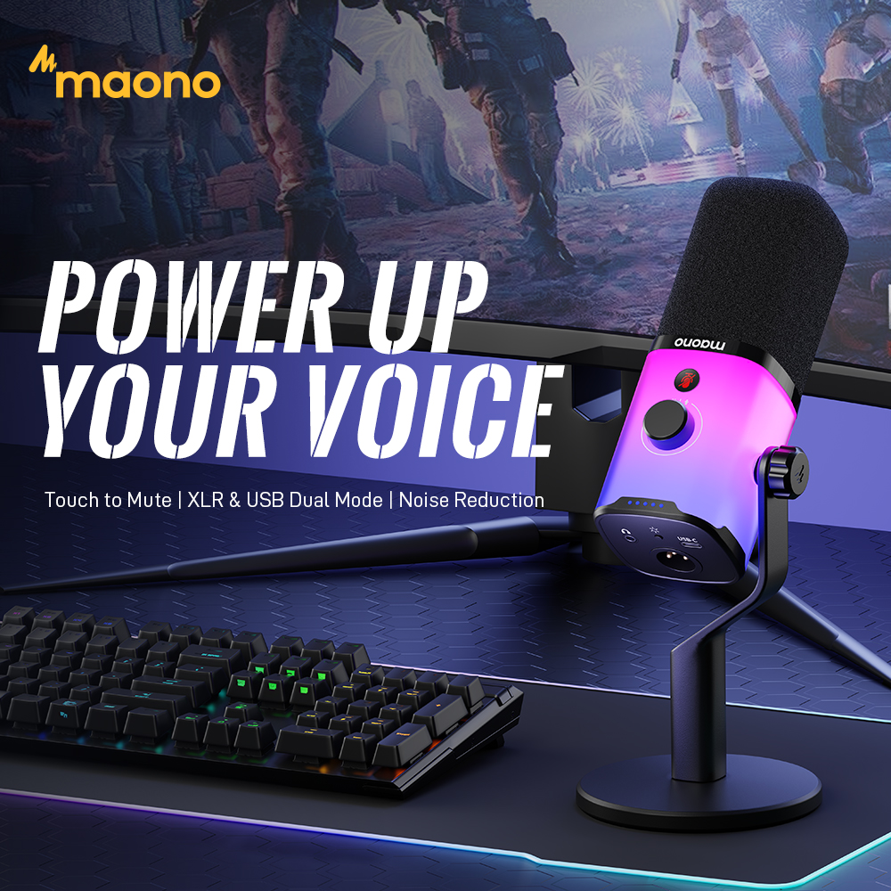 MAONO USB/XLR ゲーミングマイク PC 用 PD100X ダイナミックマイクノイズリダクションヘッドフォンジャック RGB ストリーミングポッドキャスト用
