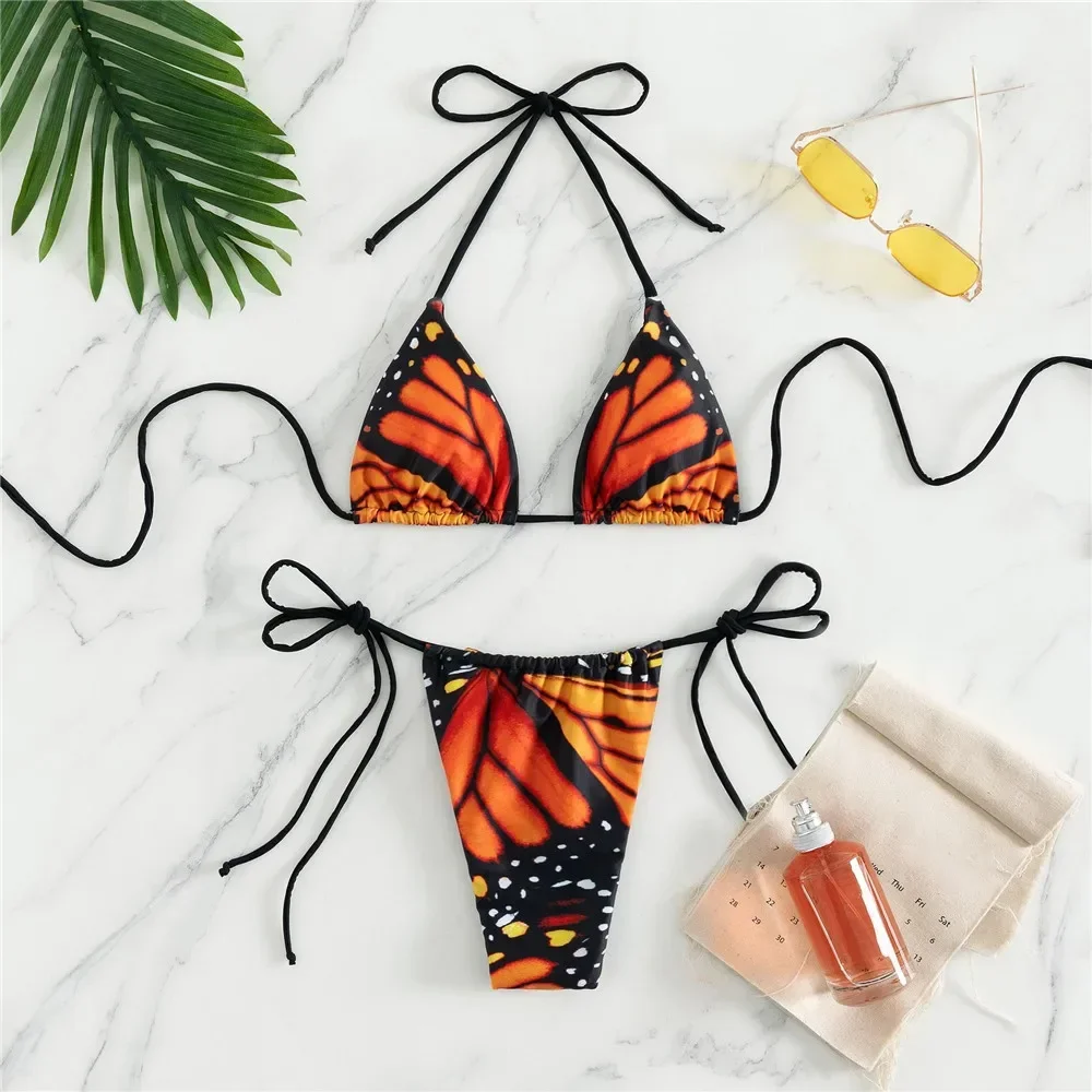 Sexy Butterfly Print Swimwear String Bikinis Set Micro Extremo Mini Thong Swimsuit Women Bathing Suit Triangle Bikini 2026 Mujer