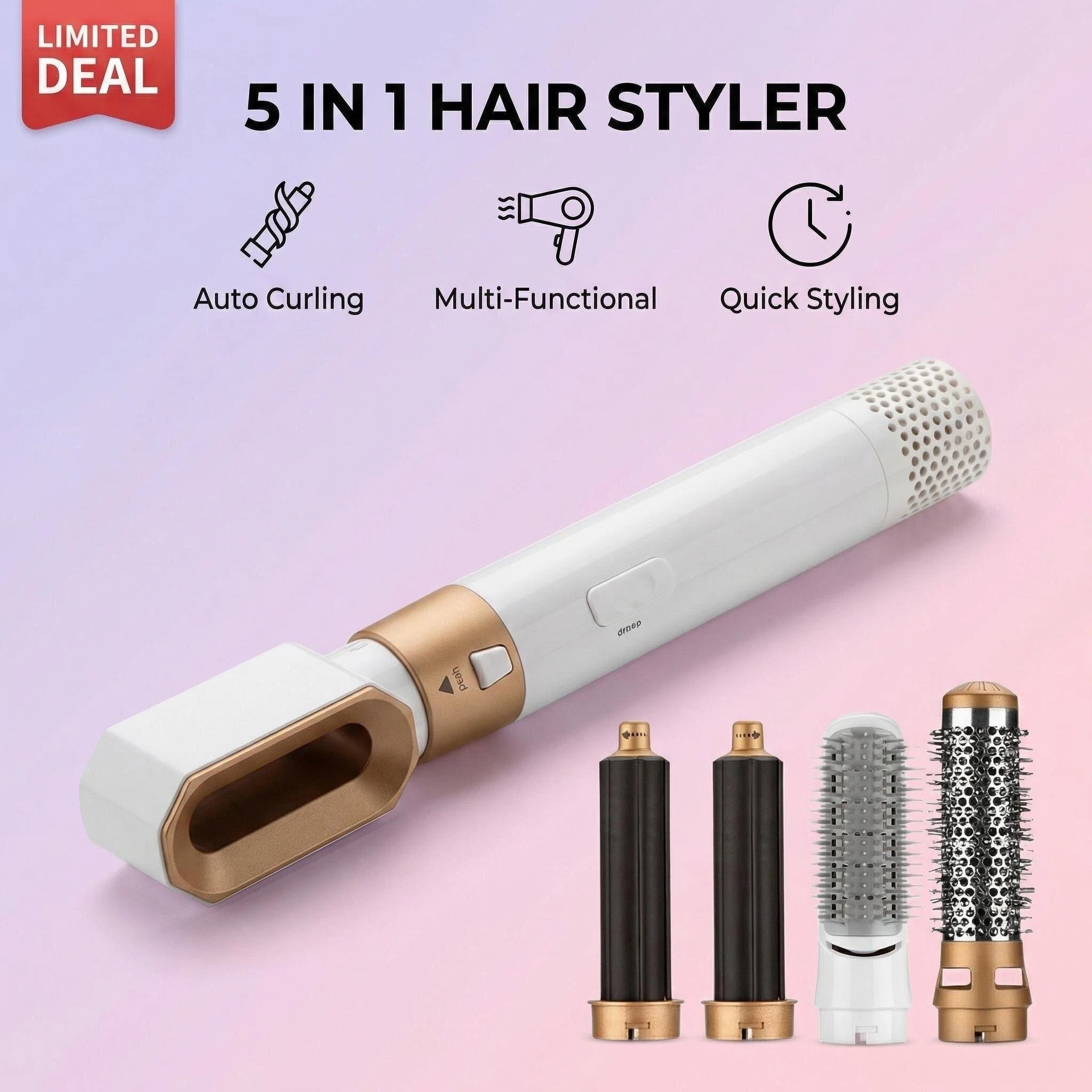LUXLOCK 5-in-1 ヘアスタイリングキット多機能ヘアアイロンストレートアイロン熱風ブラシクイックスタイリングヘアケア美容ツール