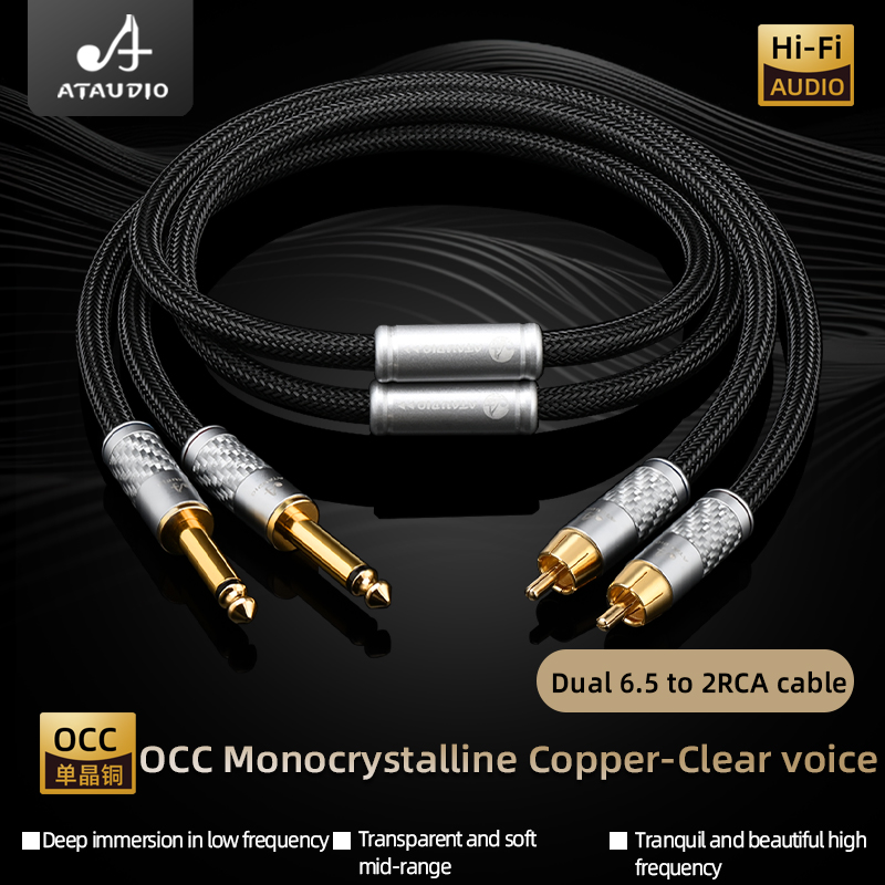 ATAUDIO 1 ペア HiFi デュアル 6.5 に 2RCA オーディオケーブル高品質 OCC 金メッキプラグデュアル 6.5 から 2RCA オスコードアンプ CD 用