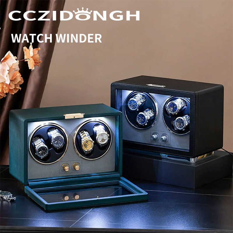 CCZIDONGH 木製ウォッチワインダーボックス自動ウォッチワインダー 2 スロット時計収納ボックス LED ライト付き時計ボックス