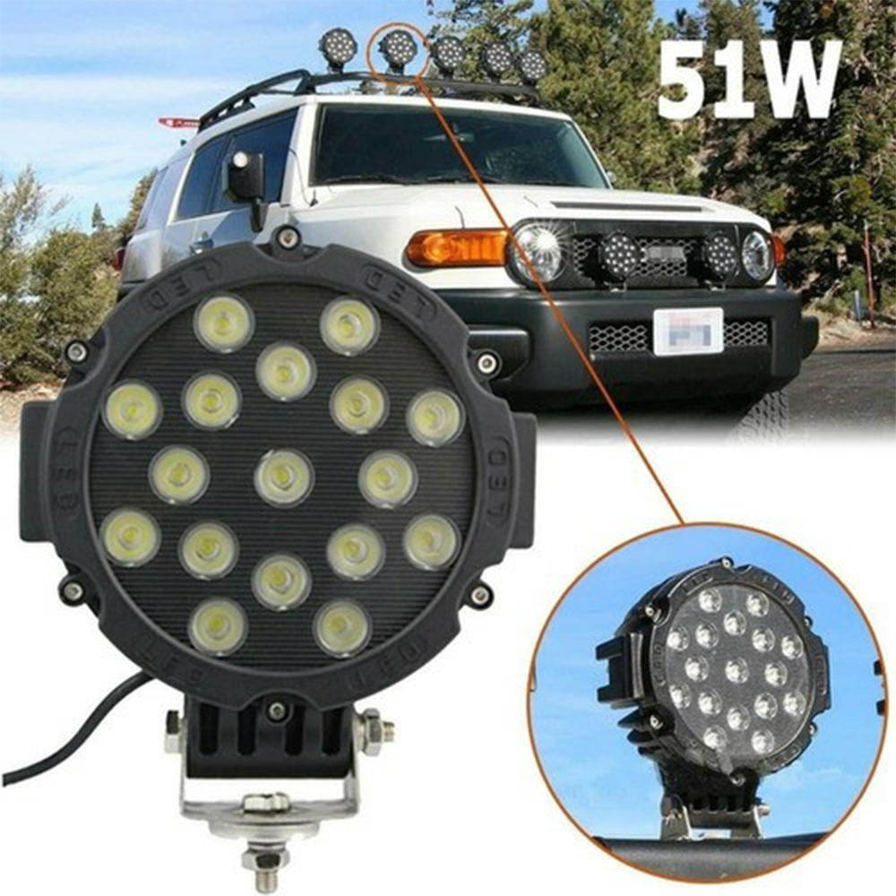 7 インチラウンド LED ライトバー超高輝度 51 ワット LED ワークライト 12V 24V スポットビームドライビングライトトラックトラクター 4x4 オフロード 4x4