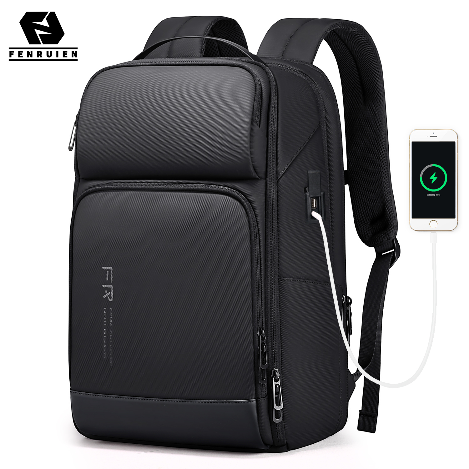 Fenruien ビジネス防水バックパック USB 充電男性バックパックフィット 15.6 インチのラップトップ旅行 35L 大容量バックパック