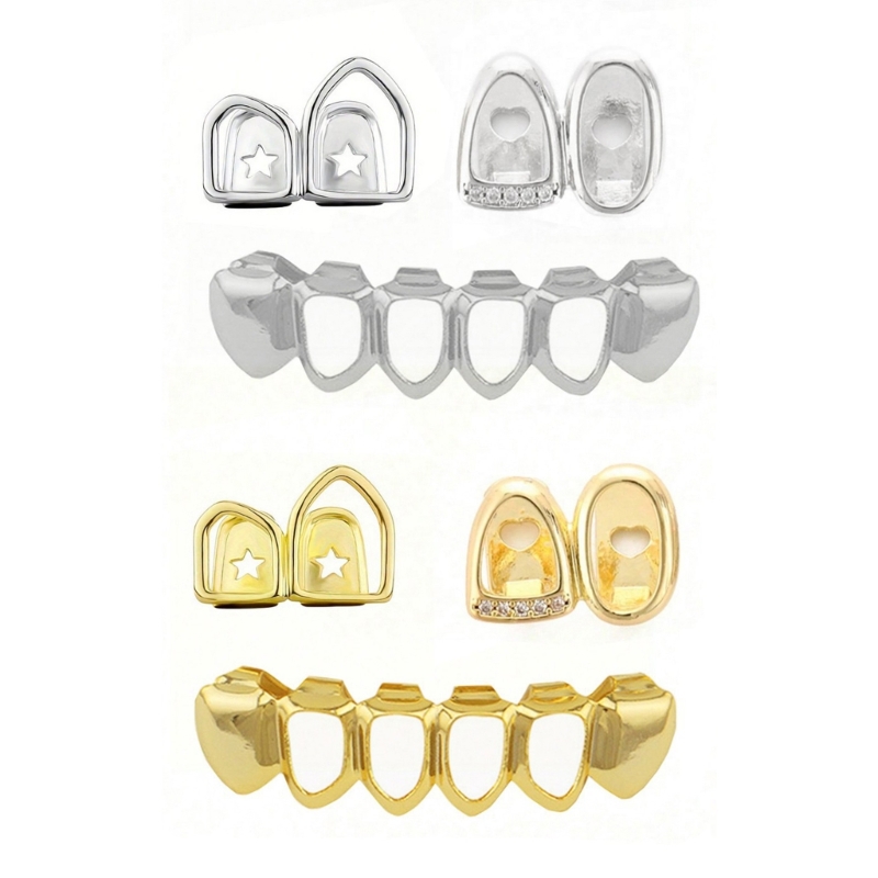 DIY 光沢のある歯 Grillz ヒップホップゴールドシルバーカラー上下歯キャップ女性男性ジュエリーハロウィンコスプレギフト
