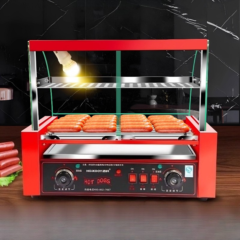 商業 7 管ソーセージグリルマシン 1050 ワットデュアル温度制御全自動ホットドッググリルホットドッグマシン