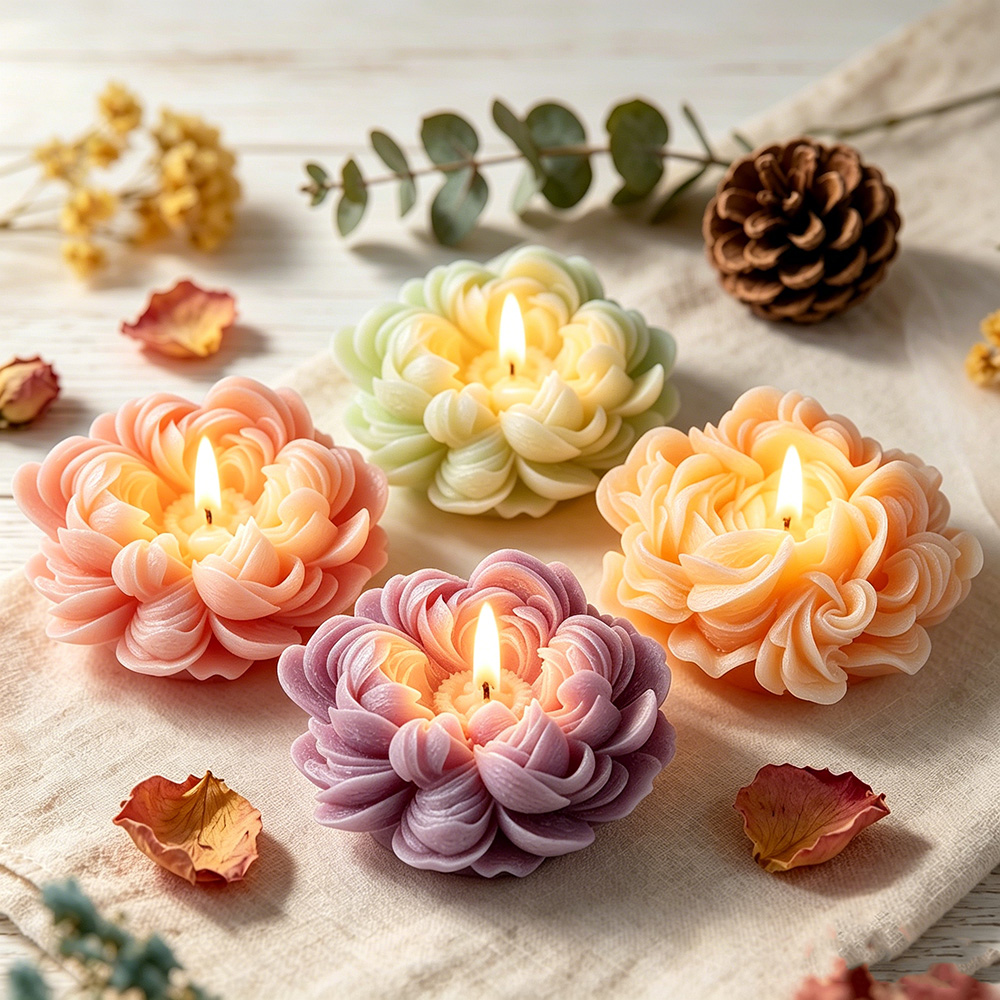 DIY フラワーシリーズシリコーンモールド香りキャンドル石膏樹脂モールド scopoly 花牡丹の花チョコレートベーキングツール